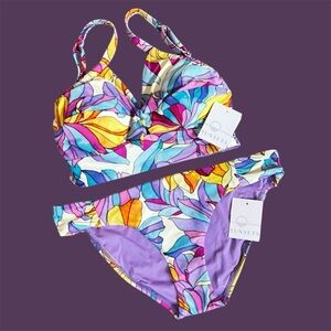 Unique Opalescent Bikini Set Pink Purple Blue Convertible Sz S - 32D/34C NWT